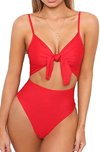 Rvshilfy Women's Spaghetti Strap Tie Knot Front Cut Out High Waist One Piece Swimsuits