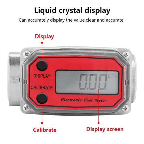 Leyeet Flow Water Meter,Mini Digital Flowmeter Diesel Fuel Flow Meter 15-120L 1" NPT (Color : Red)