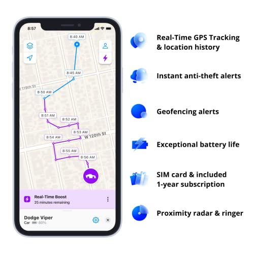 Invoxia Real Time GPS Tracker with 1 Year Subscription NO FEES — For Vehicles, Cars, Motorcycles