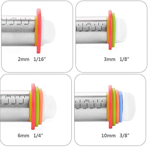 KATELUO Rouleau à Pâtisserie en Acier Inoxydable,Professionelle Rouleau a Patisserie Ajustable avec 4 Disques Réglables & Tapis de Cuisson en Silicone pour Fondant - Cuisine A Vivre KATELUO Rouleau à Pâtisserie en Acier Inoxydable,Professionelle Rouleau a Patisserie Ajustable avec 4 Disques Réglables & Tapis de Cuisson en Silicone pour Fondant