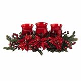 Nearly Natural 4914 Mini Poinsettia & Berry Triple Candelabrum