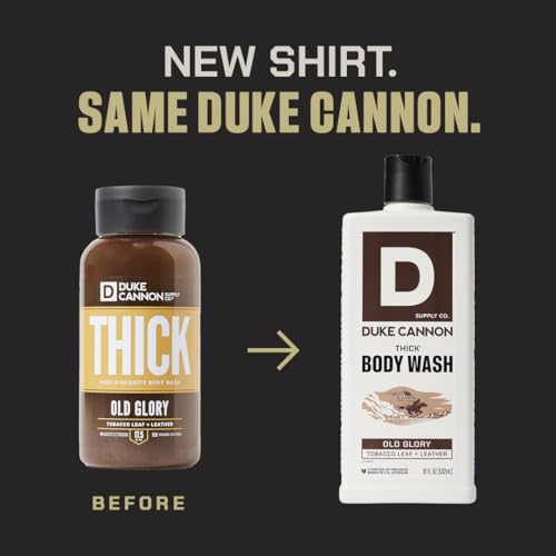 DUKE CANNON SUPPLY CO. THICK HIGH VISCOSITY BODY WASH BODY WASH – 3X THICKER, PLANT-BASED, MINERAL-ENRICHED BODY WASH FOR MEN – MENS BODY SCRUB – OLD GLORY, 18