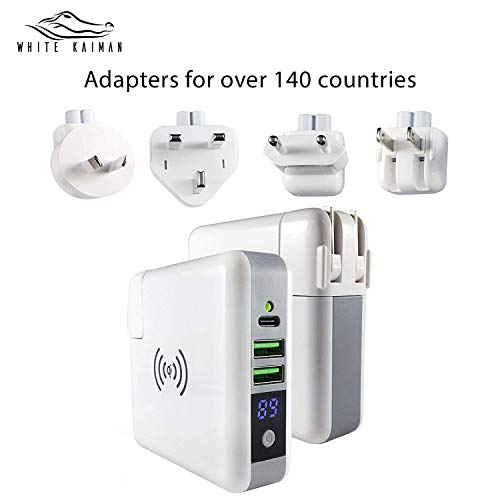 White Kaiman Global Travel Wireless Power Bank External Wall Charger w