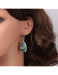 Angel Jewelry - Conjunto de collar y pendientes de concha de Abalón para mujer, 18.0 in + 2.0 in
