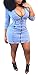 Farktop Women's Sexy Front Zipper Light Blue Jeans Shirt Dress Night Club Denim Dress Plus Size