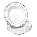BloominGoods 50 Disposable White Silver Rimmed Plastic Soup Bowls | 14 oz. Premium Heavy Duty Disposable Dinnerware with Real China Design | Safe & Reusable (50-Pack White/Silver Trim)