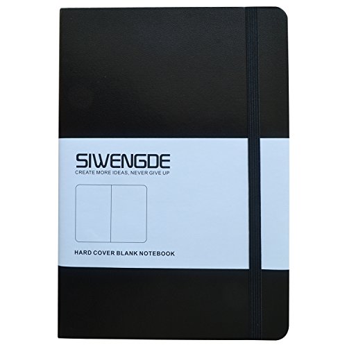 Siwengde Blank / Plain / Sketch Journal Notebook Large (A5,145x210mm) 5.7"x8.27" 160Pages Premium Thick Smooth Paper 100gsm Ink-proof (Black)
