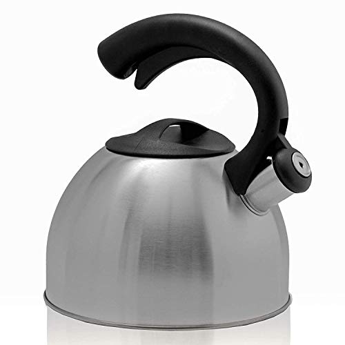 STAINLESS STEEL WHISTLING TEA KETTLE By Premius, Durable Construction And Elegant Design, Cool Touch Grip Handle And Lid, Pleasant Sounding Whistle, Stovetop Teakettle, 3.2 Quarts (Silver)