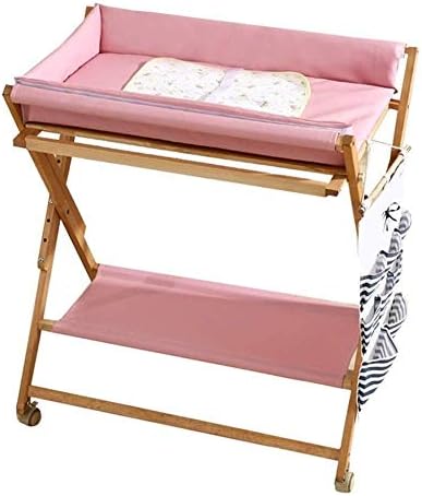 Baby Changing Diaper Table Baby Changing Table with Storage and Waterproof Mat, Folding Toddler with Wheels Nursery Infant Portable Diaper Station