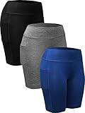 Neleus Women's Running Compression Shorts with Pocket,9005,3 Pack,Black,grey,blue,US M,EU L