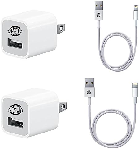 PHL 4 in 1 Combo 2 Usb Data Cables, 2 Wall Charger Compatible with Iphone 5/5c/5s/6/6plus,6s,6s Plus/Se/7/plus, Ipad Air/4/mini, Ipod Touch 5, Ipod Nano 7 (white)