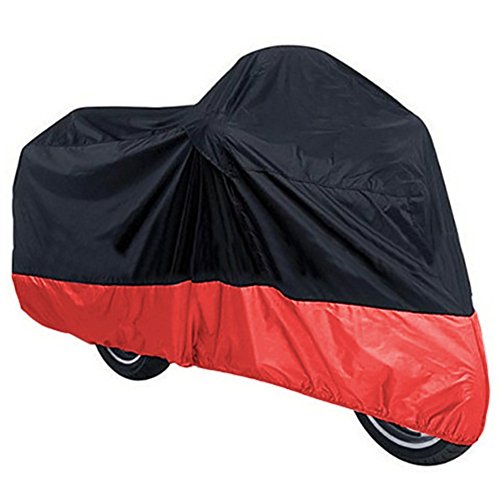 Wonderoto Motorcycle Cover Universal Protective Outdoor Cover with Storage Bag, Waterproof Dustproof Ultra Violet Protective, Black and Red