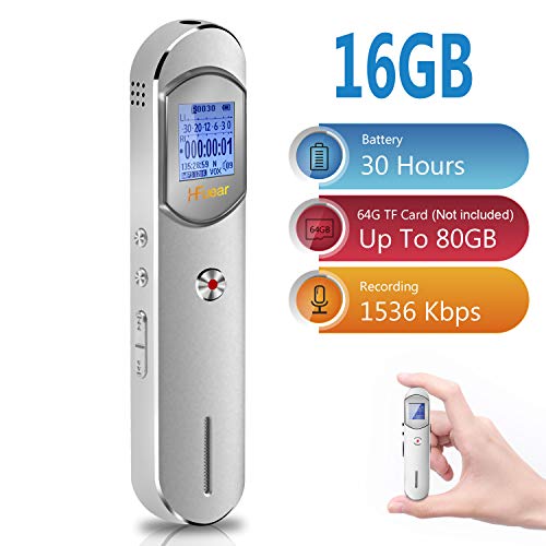 Digital Voice Recorder, Hfuear 16GB 1536 Kbps Voice Activated Recorder