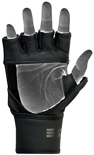EMRAH Pro Style MMA Grappling Gloves Martial Arts Sparring Punching Bag Cage Fighting Maya Hide Leather Mitts UFC Training - X (Large, Matt Black) - Thumbnail 3