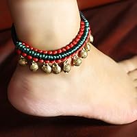 HenJiu Hand-Knitted Anklet Bracelet, Brass Bell Anklet Bracelet