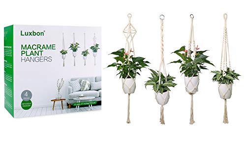 Luxbon 4Pcs Macrame Plant Hanger Handmade Woven Cotton Plant Holder Wall Hanging Planter Basket for Indoor Outdoor Garden Patio Balcony Ceiling Decorations, 4 Legs 40 Inch