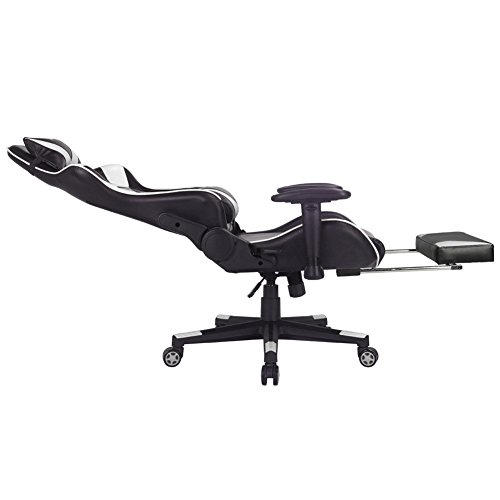 Zenith High Back PU Leather Swivel Gaming Chair with Adjustable Armrest Lumbar Support Headrest Footrest Racing Office Chair (white plus)