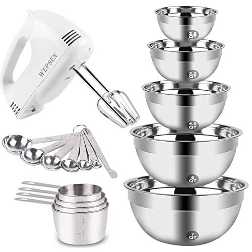 Electric Hand Mixer Mixing Bowls Set, Upgrade 5Speeds Handheld Mixers