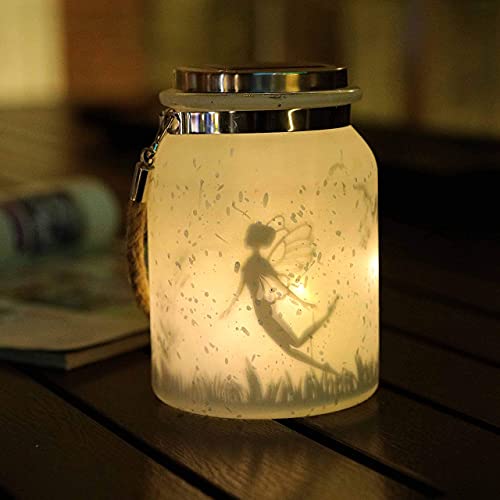 Joyathome Solar Lantern Fairy Lights, Frosted Glass Mason Jar Warm White 20 LED String Lights Outdoor Hanging Decoration for Table Tree Garden Yard