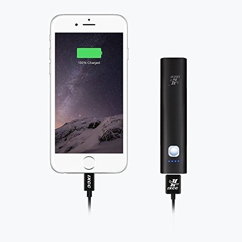 Mini 3400mAh Portable Power Bank, iXCC (3rd Generation) Lipstick-Sized Charger Compact Aluminum External Battery for iPhone, Galaxy and More - Black