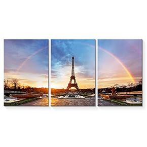 3 Piece Canvas Wall Art for Living Room Bedroom Home Artwork The Eiffel Tower Paintings Ready to Hang - 16"x24" x 3 Panels