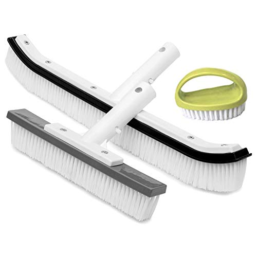 The Lazy Sharks Pool Cleaning Brush, Set of 3, Swimming Pool Brush Head for Cleaning Pool Walls, Cleaning Scrub Brush, Sizes 18, 10 Inches