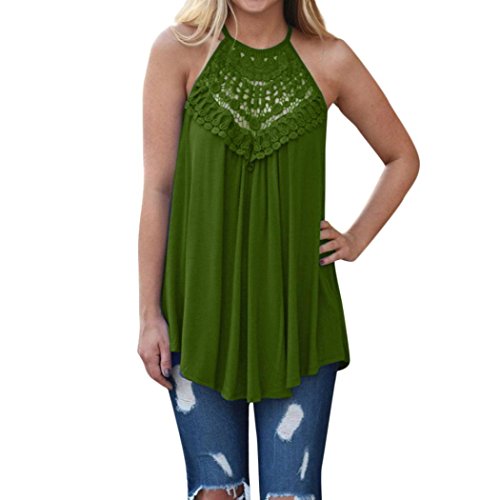Paymenow Women's Sexy Sleeveless Lace Crochet Hollow Out Halter Neck Tank Tops T Shirt Blouse Camis Vest (Green, XL) - Thumbnail 4
