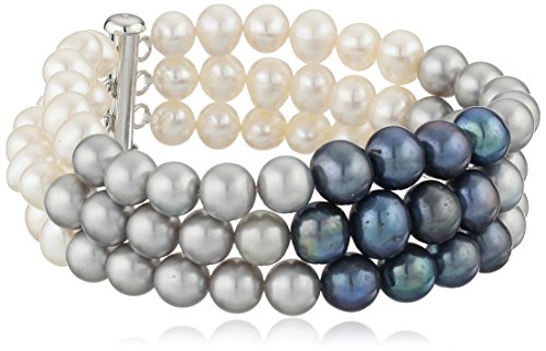 Sterling Silver and Dyed Multi-Color Freshwater Cultured Pearl Bracelet, 7.5