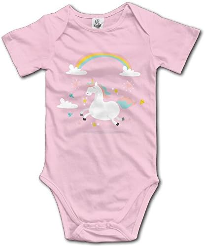 White Unicorn With Clouds and Rainbow Baby Cotton Short Sleeved Bodysuit Fashion Infant Tee Rompers One-Piece Jumpsuit