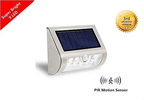 eNice 1 Pack 2016 Newest Version PIR Sensor 9 LED Outdoor Stainless Steel Solar Step Light,Illuminates Stairs, Deck, Patio, Etc (White light)
