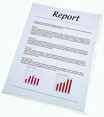 Esselte, Chemise-Coin Premium A4, Matière Grainée Mate Transparente, PVC 200 Microns, Boîte de 100, 420104