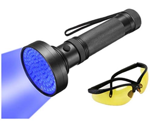 UV Flashlight Pet Urine Detector with Amber Glasses Great for finding pet stains High powered 100 LED 395NM