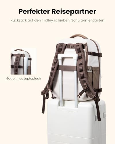 LOVEVOOK Travel Backpack Hand Luggage Aeroplane 40L Large Backpack Women's 45 x 36 x 20 cm, B-beige brown, Casual | travel backpack for 15.6 inch laptop, carry on suitcase backpack backpack for travel weekender work business trip business