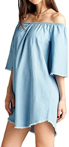 The Market Womens Off Shoulder Chambray Shift Denim Dress