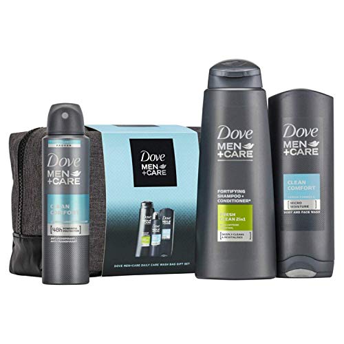 Dove Mens 4 Piece Gift Set, Clean Comfort Body+Face Wash and Antiperspirant, Fresh and Clean 2 in 1 Shampoo and Conditioner