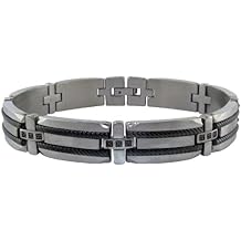 Stainless Steel Men's Bracelet with Diamond Accent & Black Plating (.15 cttw)