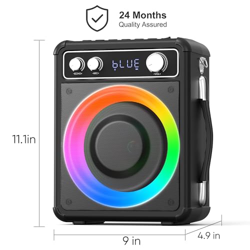 VOSOCO Karaoke Machine with 2 Wireless Microphones, Portable Bluetooth Speaker for Adults Kids, PA Systems Support TWS Echo Adjust TF USB AUX for Home Party Outdoor Travel
