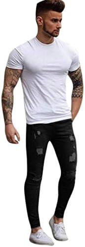 Men's Jeans,Toponly Men's Stretchy Ripped Skinny Jeans Denim Pants Slim Fit Grind White Hole (Fashion Black, XL)