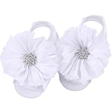 FEITONG 2016 1Pair Infant Pearl Chiffon Barefoot Toddler Foot Flower Beach Sandals (White)
