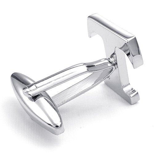 Jonline24h 2pcs Men's Name Initial Letter T Shirts Cufflinks, Wedding, Color Silver, 1 Pair Set