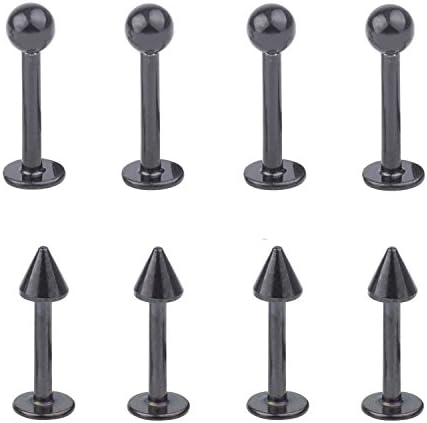 RJ Surgical Stainless 16G Lip Rings Labret Nose Studs Piercing Labret Monroe Nose Studs Ear Tragus Helix Earring 3mm Ball\Spike 8mm Length 8pcs