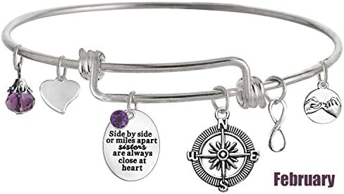 TISDA "Side by side or miles apart sisters are always close at heart" Expandable Wire Bangle Bracelets (B February)