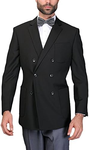Mens Modern Fit Solid Black 6-on-2 Double Breasted Wool Blazer Sportcoat