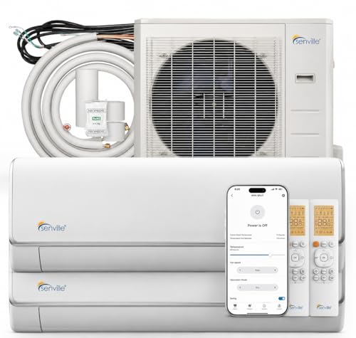 Senville 28000 BTU Dual Zone Mini Split Air Conditioner Heat Pump, 2 Ton, Works with Alexa, White