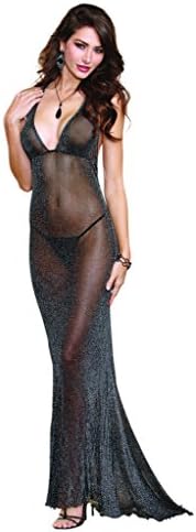 Slauson Supermall Women's Sexy Shimmering Metallic Mesh Fishtail Hem Gown with Dramatic Low T-Back and Matching G-String