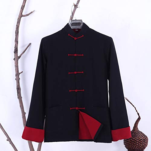Spring Autumn Men Tops Long Sleeve Two Sided Cotton Kungfu Tang Suit Shirt XXXXL,Blackish Green,L