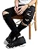 Vogstyle Men's Slim Fit Destroyed Jeans with holes Pencil pants Slim zipper Jeans with holes Style 1 black-32