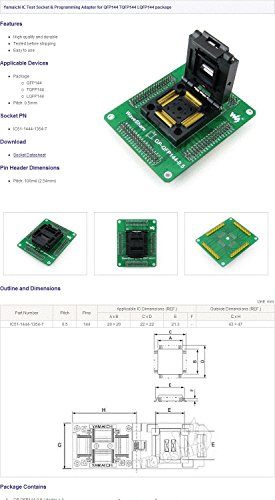 waveshare GP-QFP144-0.5 QFP144 TQFP144 LQFP144 IC51-1444-1354-7 IC Test Socket Programming Adapter 0.5mm Pitch