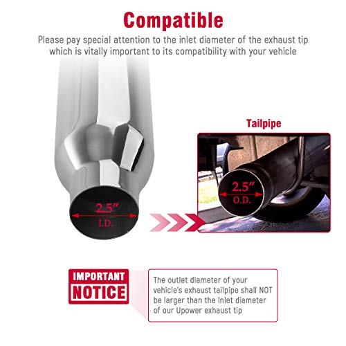 Upower 2.5" to 4" Exhaust Tips 18" Long Stainless Steel Weld-On Tailpipe