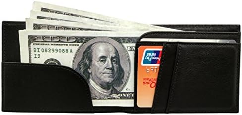 RFID Blocking Front Pocket Wallet Genuine Leather Slim Minimalist Card Holder (Black)
